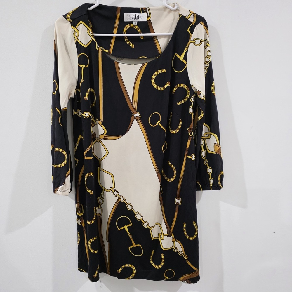 Tibi Womens Bit And Bridle Print Silk‎ Dress Mini Size Medium Equestrian Baroque